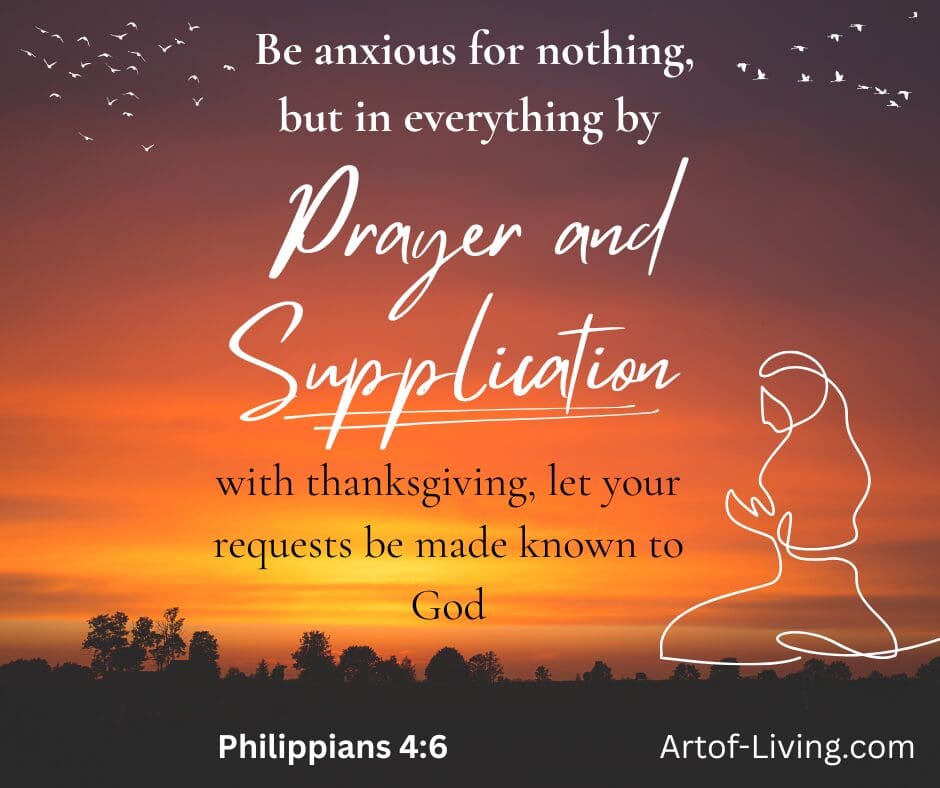 Philippians prayer quote over sunset silhouette
